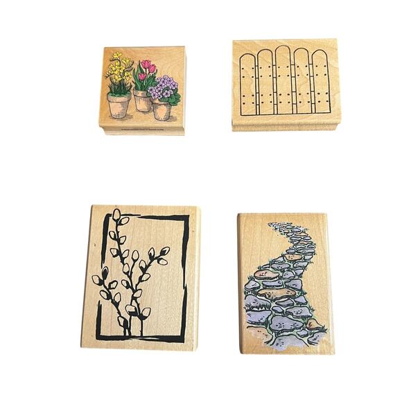 Flower Themed Rubber Stamps Mixed Lot Of 4 Wood Mounted (Some Vintage) - Picture 1 of 11